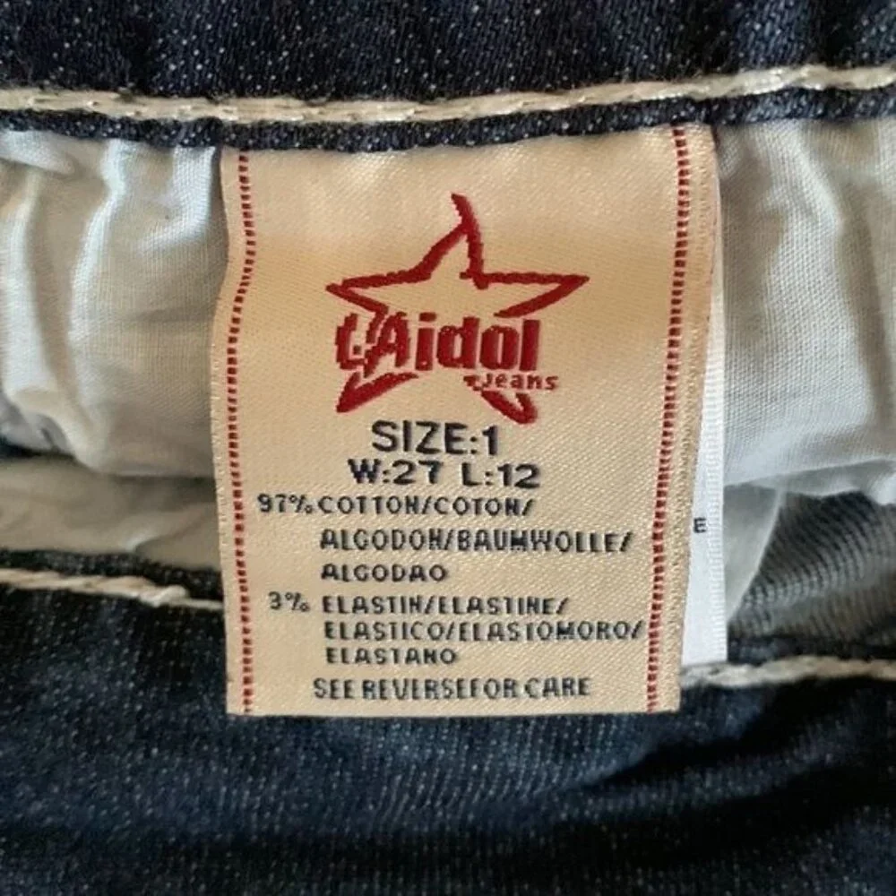 Aidal USA Womens Denim Capri Jeans W27 L12 Size 1 Dark Wash Studded Rolled Hem - Picture 4 of 9